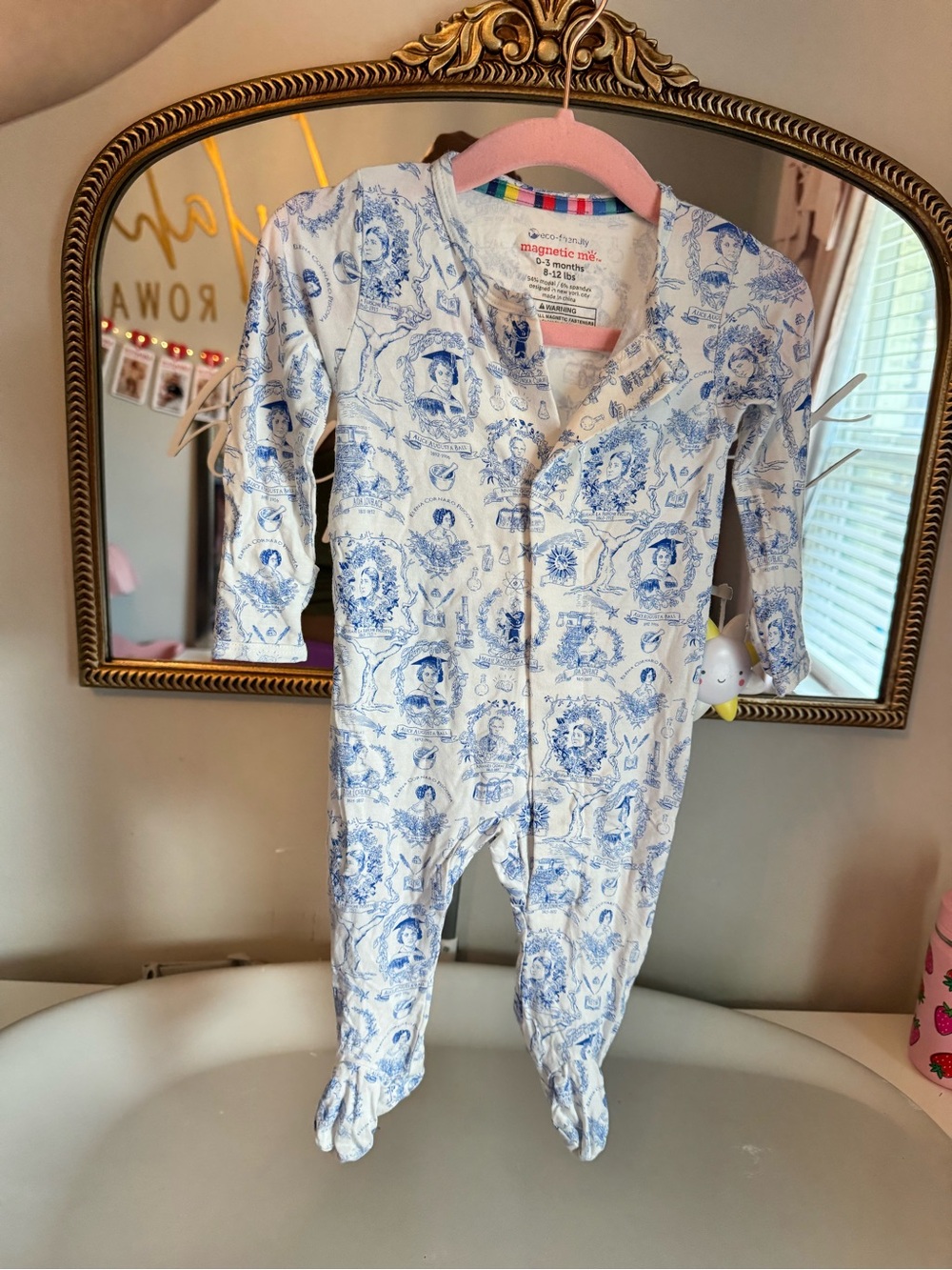 Magnetic Me “Women in Science” White and Blue Printed Footed One-Piece